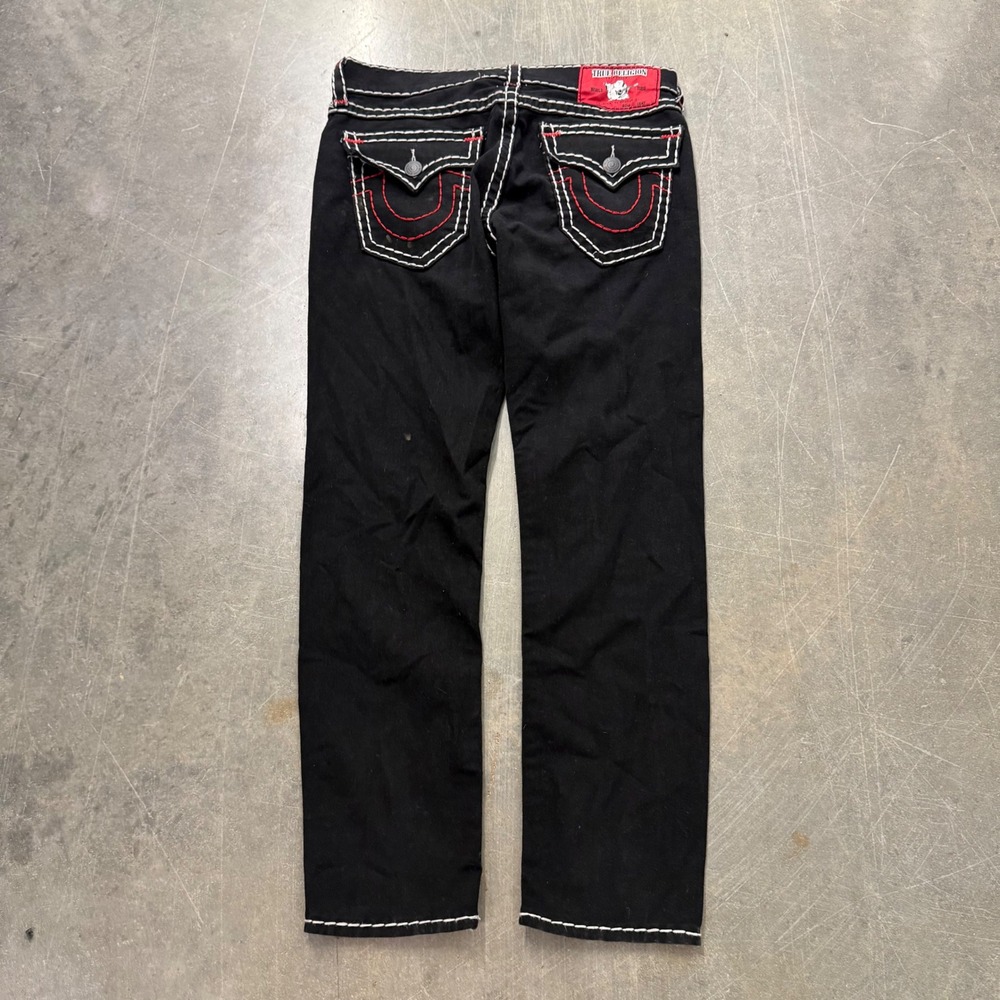 True Religion Rocco Relaxed Skinny Jeans Black Super T Stitch Mens 34x32